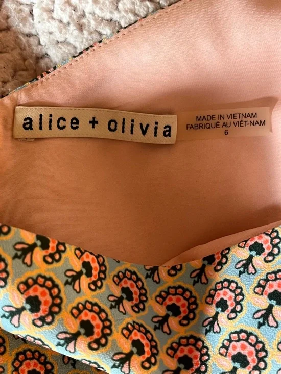 Alice + Olivia Dana Printed Puff Sleeve Mini Dress - Solstice Floral - Size 6 - Picture 8 of 12